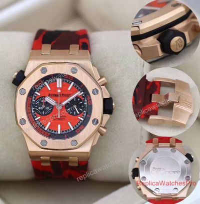 Replica Audemars Piguet Royal Oak Offshore Diver Chronograph Rose Gold Watch Red Camouflage